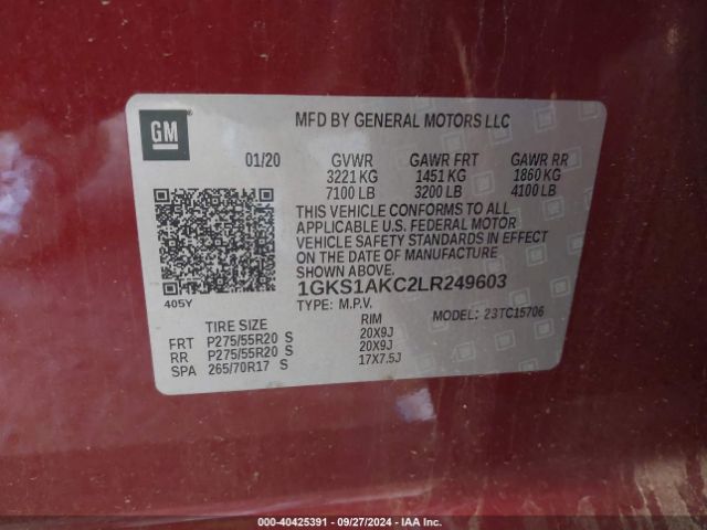 Photo 8 VIN: 1GKS1AKC2LR249603 - GMC YUKON 