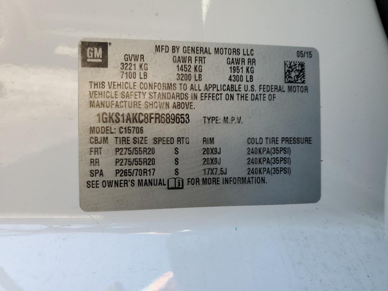 Photo 12 VIN: 1GKS1AKC8FR689653 - GMC YUKON 