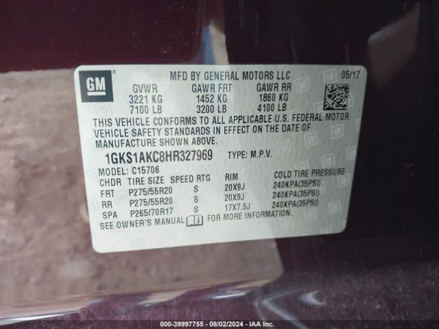 Photo 8 VIN: 1GKS1AKC8HR327969 - GMC YUKON 