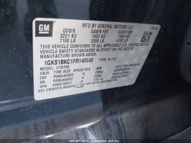 Photo 8 VIN: 1GKS1BKC1FR146540 - GMC YUKON 