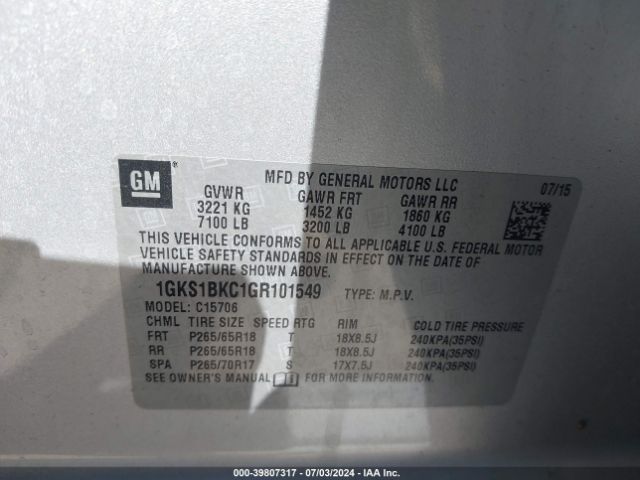 Photo 8 VIN: 1GKS1BKC1GR101549 - GMC YUKON 