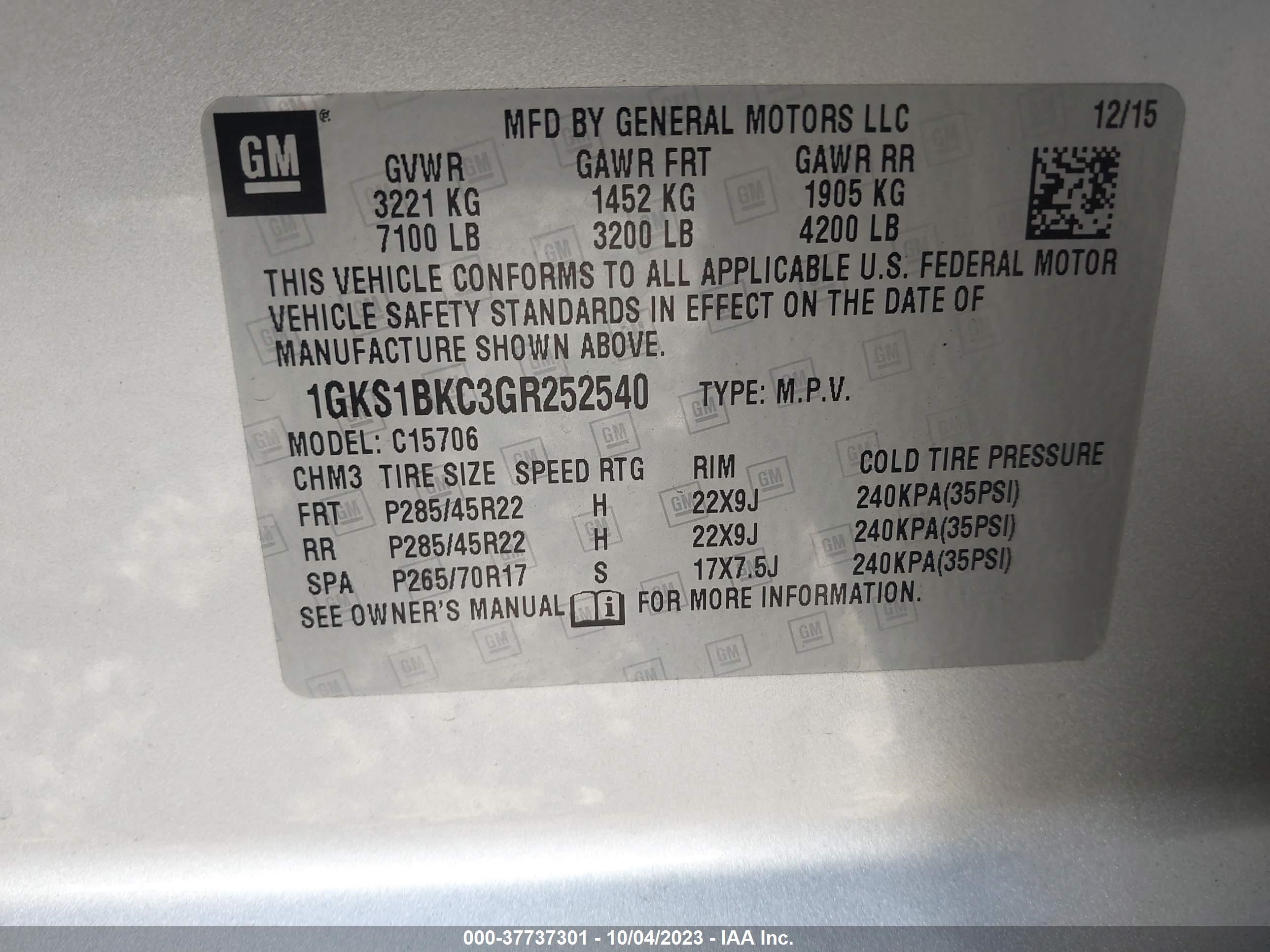 Photo 8 VIN: 1GKS1BKC3GR252540 - GMC YUKON 