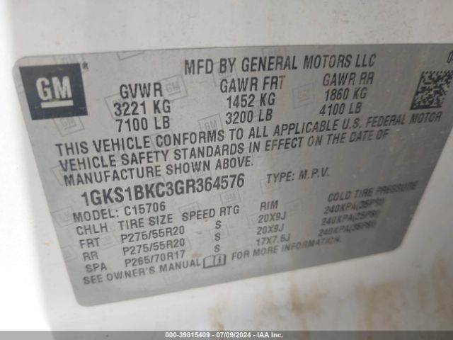 Photo 8 VIN: 1GKS1BKC3GR364576 - GMC YUKON 