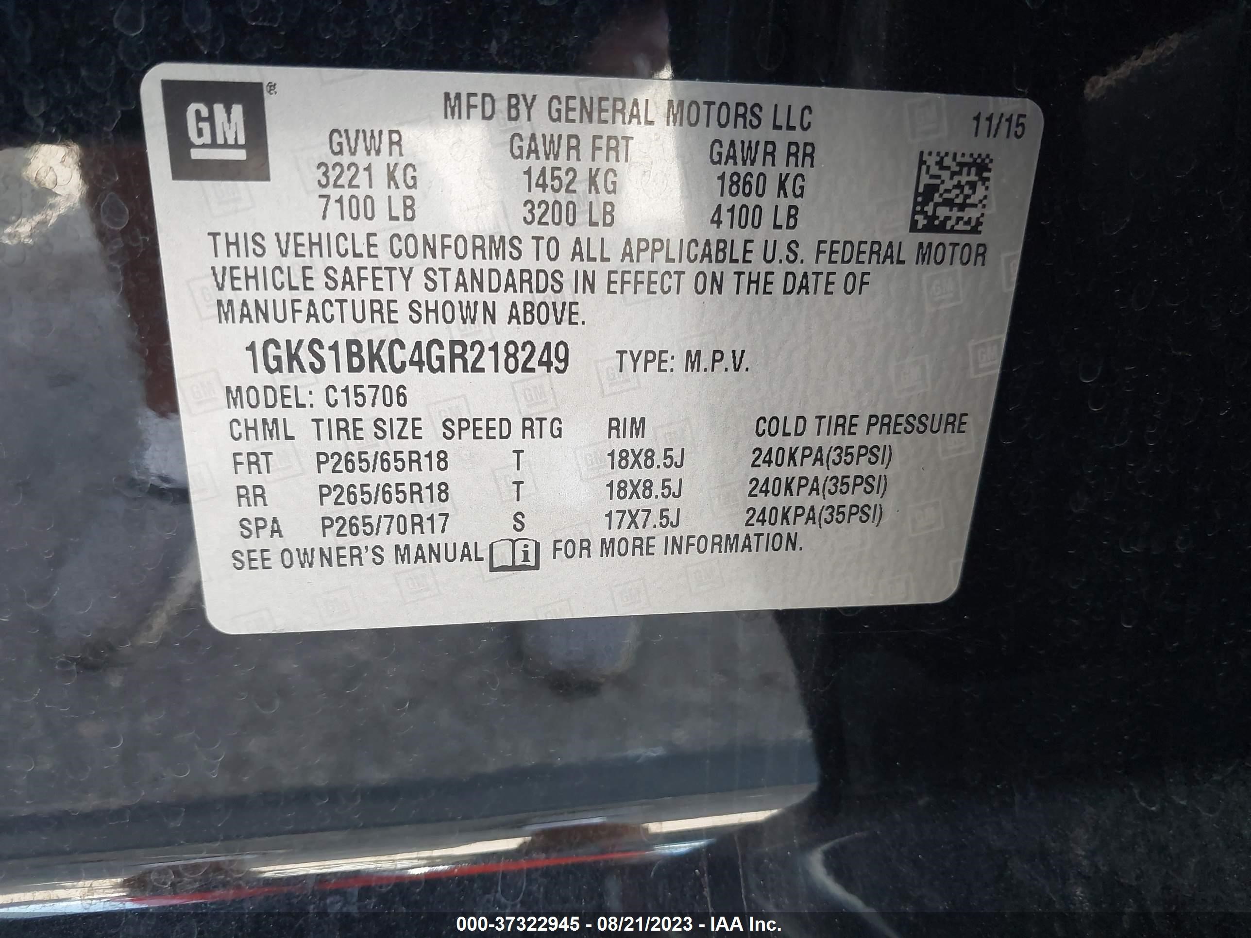 Photo 8 VIN: 1GKS1BKC4GR218249 - GMC YUKON 