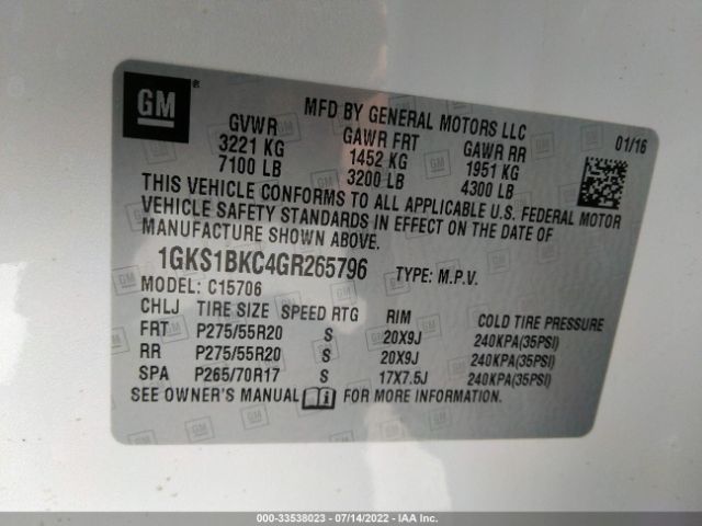 Photo 8 VIN: 1GKS1BKC4GR265796 - GMC YUKON 