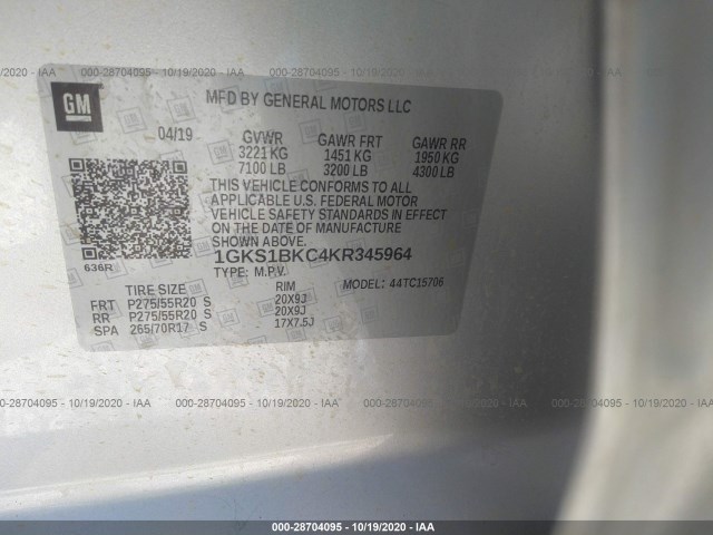 Photo 8 VIN: 1GKS1BKC4KR345964 - GMC YUKON 