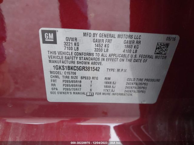 Photo 8 VIN: 1GKS1BKC5GR381542 - GMC YUKON 