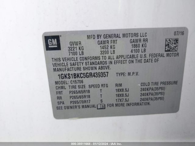 Photo 8 VIN: 1GKS1BKC5GR439357 - GMC YUKON 