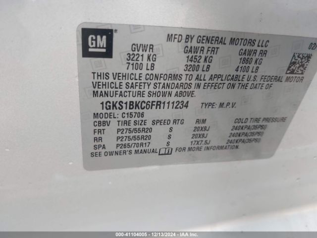 Photo 8 VIN: 1GKS1BKC6FR111234 - GMC YUKON 