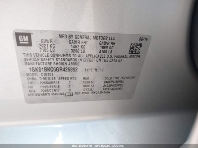 Photo 8 VIN: 1GKS1BKC6GR426892 - GMC YUKON 