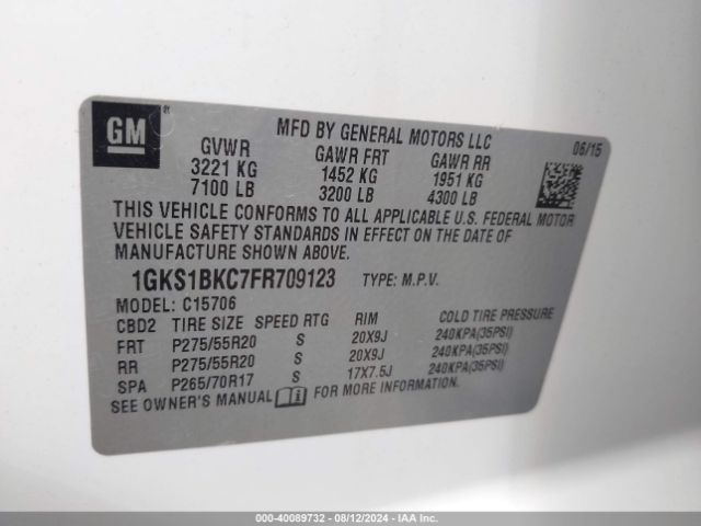 Photo 8 VIN: 1GKS1BKC7FR709123 - GMC YUKON 