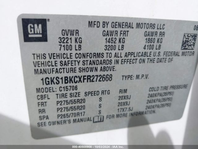 Photo 8 VIN: 1GKS1BKCXFR272668 - GMC YUKON 