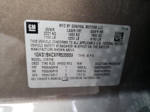 Photo 9 VIN: 1GKS1BKCXFR535659 - GMC YUKON SLT 