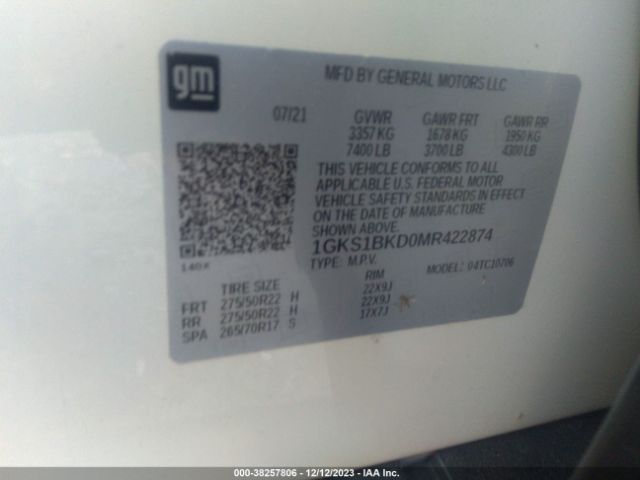 Photo 8 VIN: 1GKS1BKD0MR422874 - GMC YUKON 