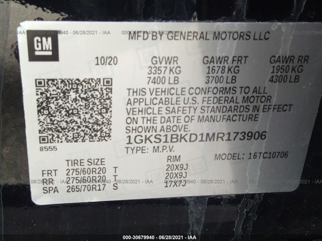 Photo 8 VIN: 1GKS1BKD1MR173906 - GMC YUKON 