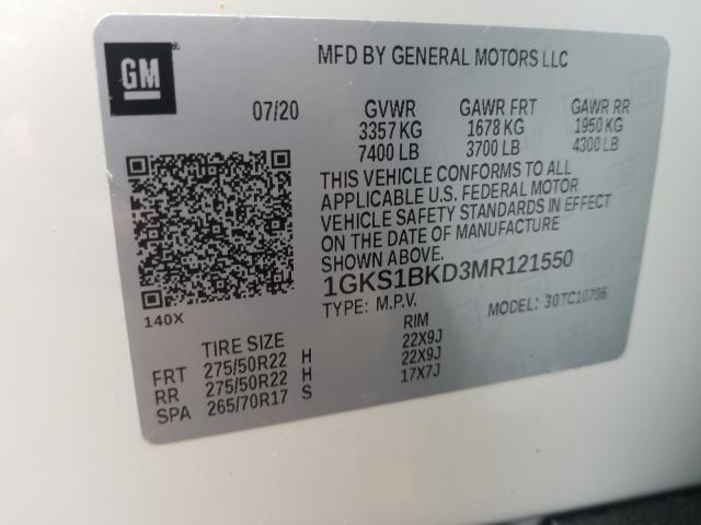 Photo 9 VIN: 1GKS1BKD3MR121550 - GMC YUKON SLT 