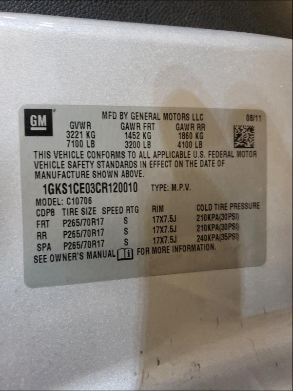 Photo 9 VIN: 1GKS1CE03CR120010 - GMC YUKON SLT 