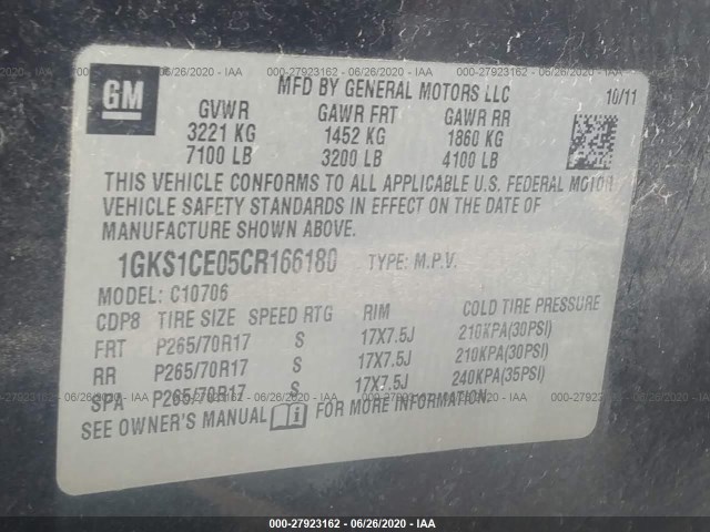 Photo 8 VIN: 1GKS1CE05CR166180 - GMC YUKON 