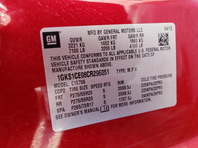 Photo 9 VIN: 1GKS1CE08CR296051 - GMC YUKON SLT 