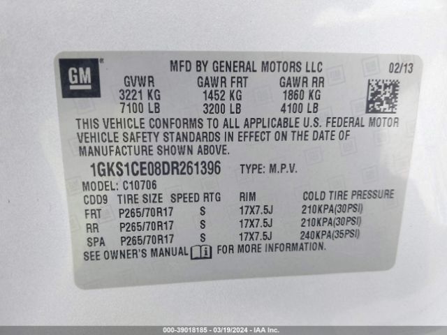 Photo 8 VIN: 1GKS1CE08DR261396 - GMC YUKON 