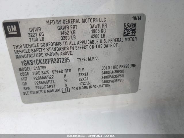 Photo 8 VIN: 1GKS1CKJ0FR307285 - GMC YUKON 