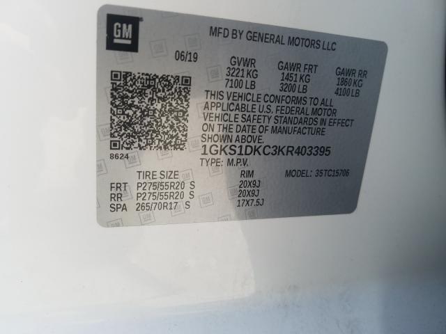 Photo 9 VIN: 1GKS1DKC3KR403395 - GMC YUKON SLT 