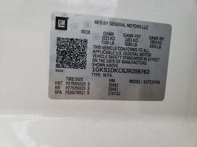 Photo 9 VIN: 1GKS1DKC6JR359763 - GMC YUKON SLT 