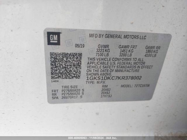 Photo 8 VIN: 1GKS1DKC7KR378002 - GMC YUKON 