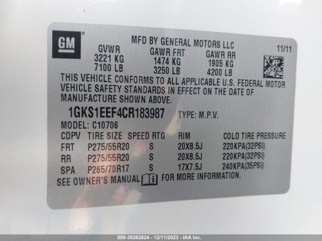 Photo 8 VIN: 1GKS1EEF4CR183987 - GMC YUKON 