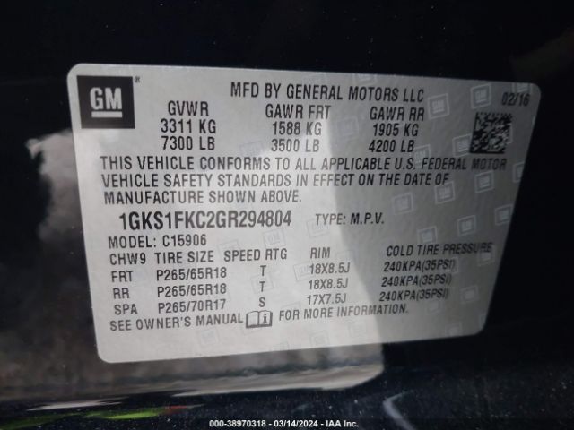 Photo 8 VIN: 1GKS1FKC2GR294804 - GMC YUKON XL 