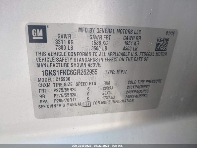 Photo 8 VIN: 1GKS1FKC6GR262955 - GMC YUKON XL 