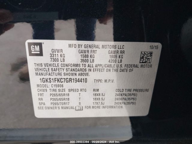 Photo 8 VIN: 1GKS1FKC7GR194410 - GMC YUKON XL 