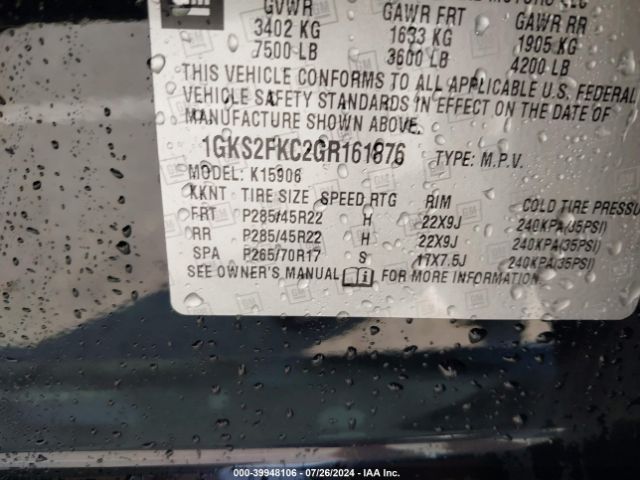 Photo 8 VIN: 1GKS1FKC9GR161876 - GMC YUKON XL 