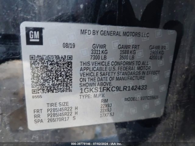 Photo 8 VIN: 1GKS1FKC9LR142433 - GMC YUKON XL 