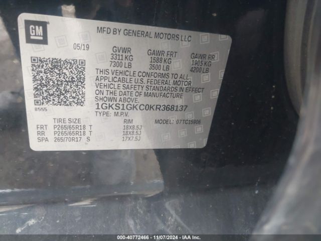 Photo 8 VIN: 1GKS1GKC0KR368137 - GMC YUKON XL 