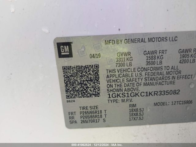 Photo 8 VIN: 1GKS1GKC1KR335082 - GMC YUKON XL 