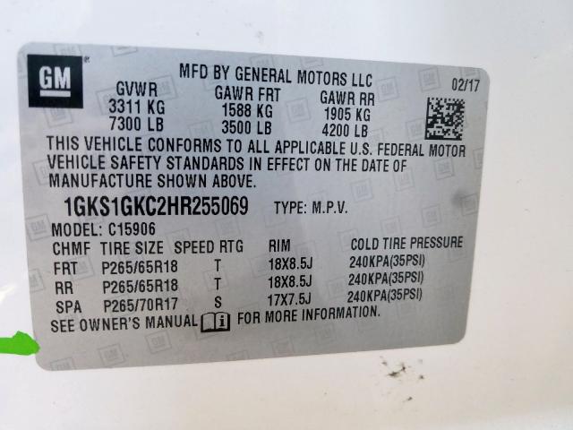 Photo 9 VIN: 1GKS1GKC2HR255069 - GMC YUKON XL C 