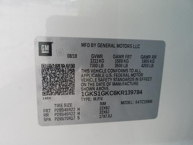 Photo 9 VIN: 1GKS1GKC6KR139784 - GMC YUKON XL C 