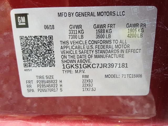 Photo 9 VIN: 1GKS1GKC7JR397181 - GMC YUKON XL C 