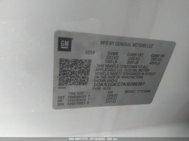 Photo 8 VIN: 1GKS1GKC7KR286387 - GMC YUKON XL 