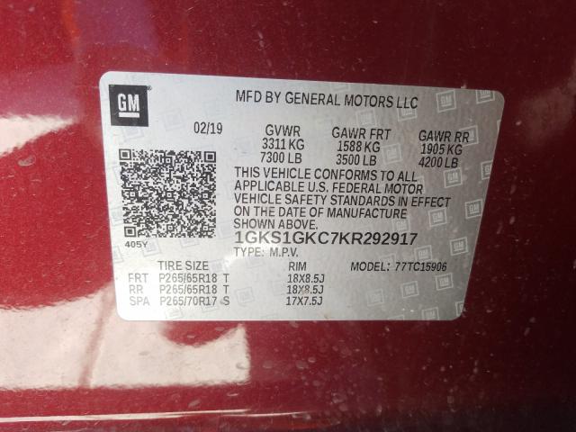 Photo 9 VIN: 1GKS1GKC7KR292917 - GMC YUKON XL C 