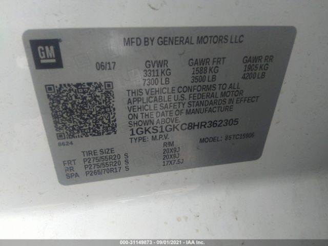 Photo 8 VIN: 1GKS1GKC8HR362305 - GMC YUKON XL 