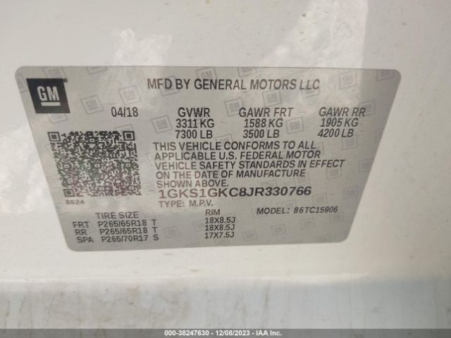 Photo 8 VIN: 1GKS1GKC8JR330766 - GMC YUKON XL 