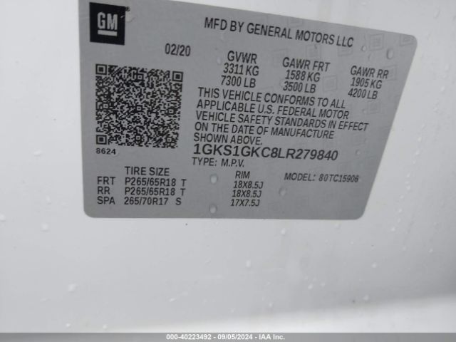 Photo 8 VIN: 1GKS1GKC8LR279840 - GMC YUKON XL 