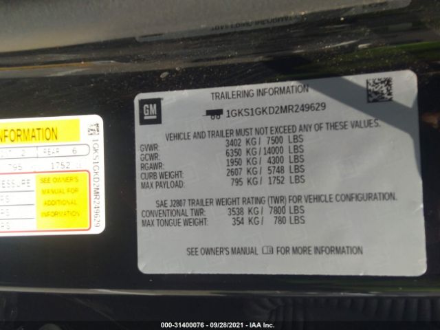 Photo 8 VIN: 1GKS1GKD2MR249629 - GMC YUKON XL 