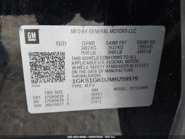 Photo 8 VIN: 1GKS1GKD2MR259979 - GMC YUKON XL 