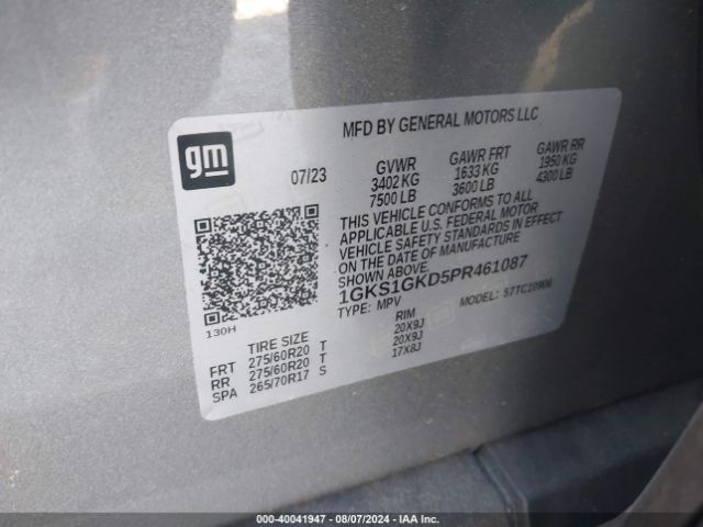 Photo 8 VIN: 1GKS1GKD5PR461087 - GMC YUKON XL 