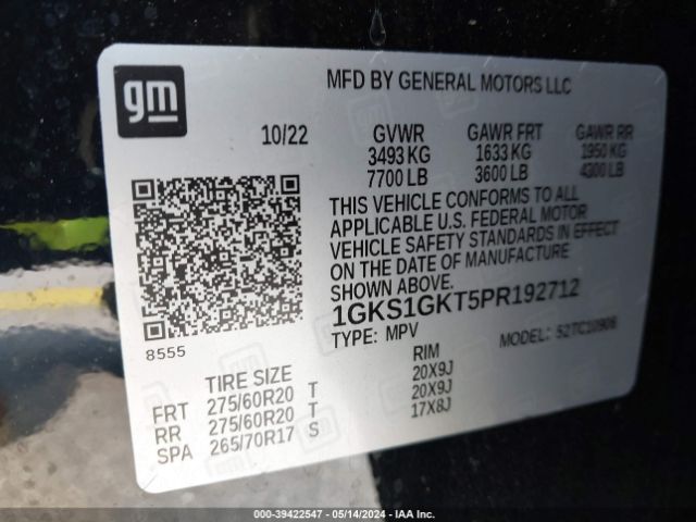 Photo 8 VIN: 1GKS1GKT5PR192712 - GMC YUKON XL 