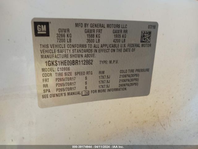 Photo 8 VIN: 1GKS1HE09BR112862 - GMC YUKON XL 1500 