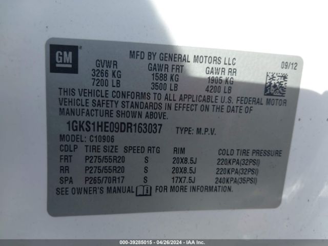 Photo 8 VIN: 1GKS1HE09DR163037 - GMC YUKON XL 1500 